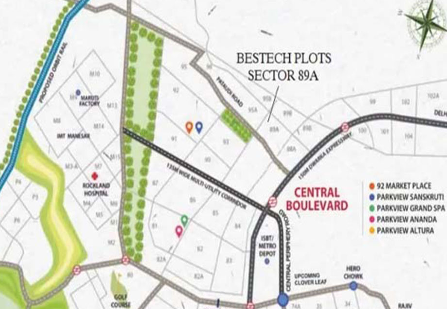 Bestech City Sector 89A Gurgaon Location Map
