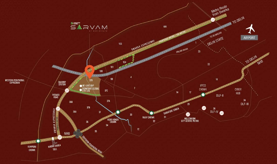 Signature Global Sarvam at DXP Estate Location Map