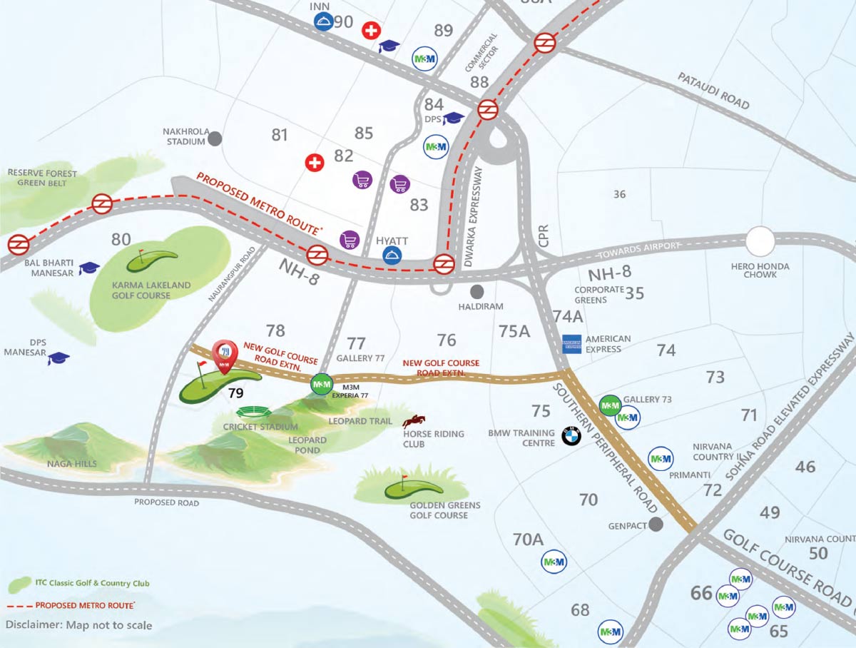 M3M Golf Hills Location Map