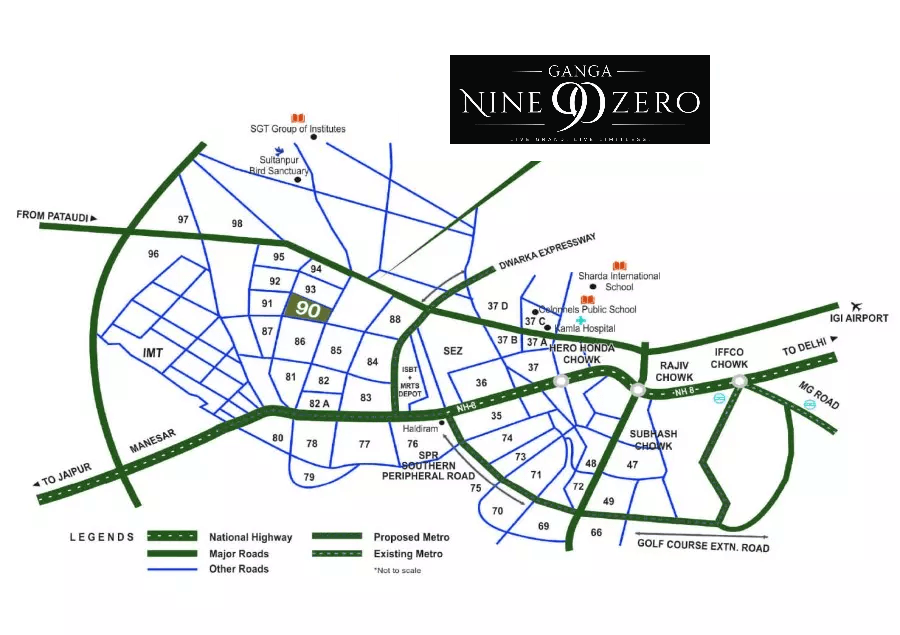 Ganga Realty Nine Zero Location Map