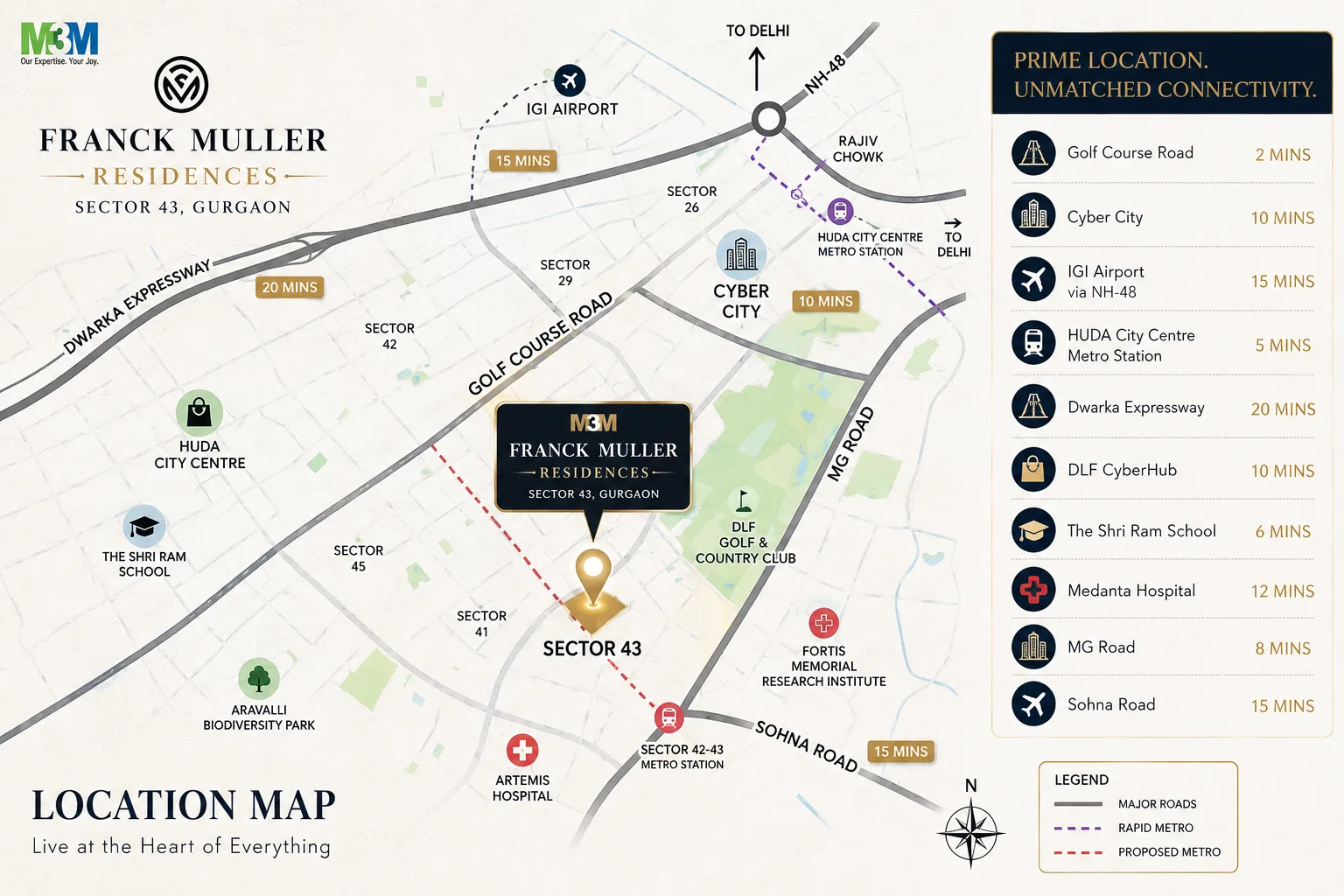 M3M Franck Muller Residences Sector 43 Gurgaon Location MAp