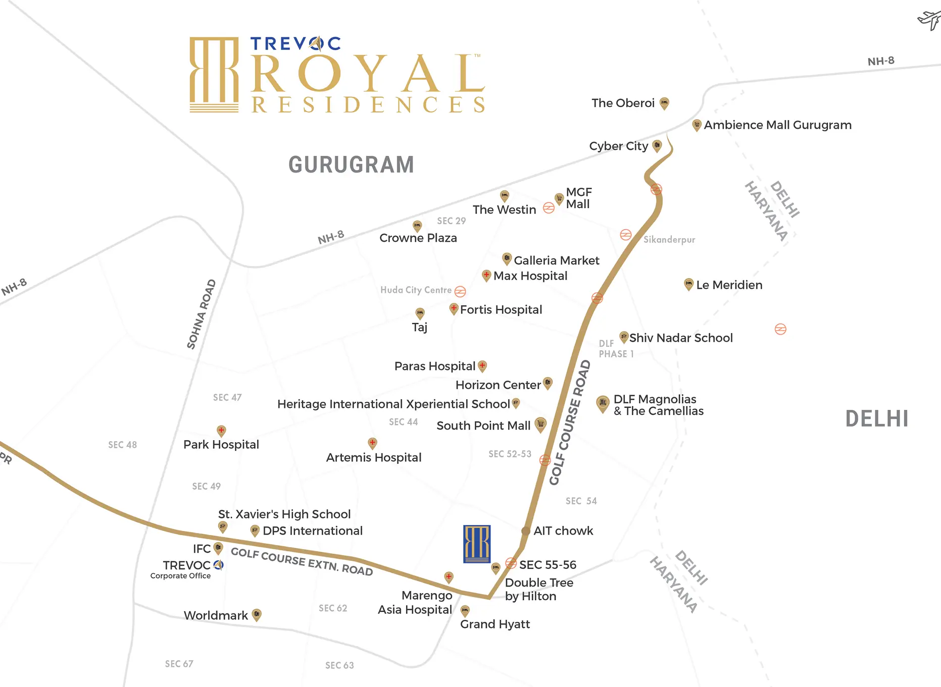 Trevoc Royal Residences Location Map